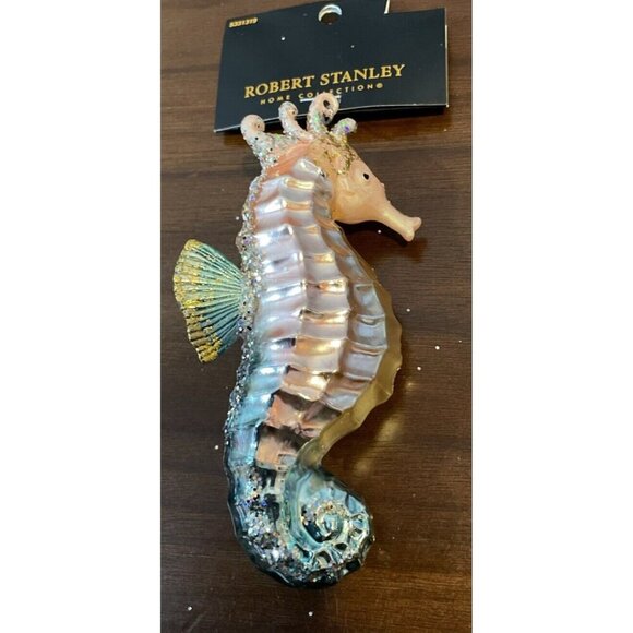 Robert Stanley Seahorse Pearl Glitter Glass Nautical‎ Christmas Ornament NEW - Picture 2 of 3
